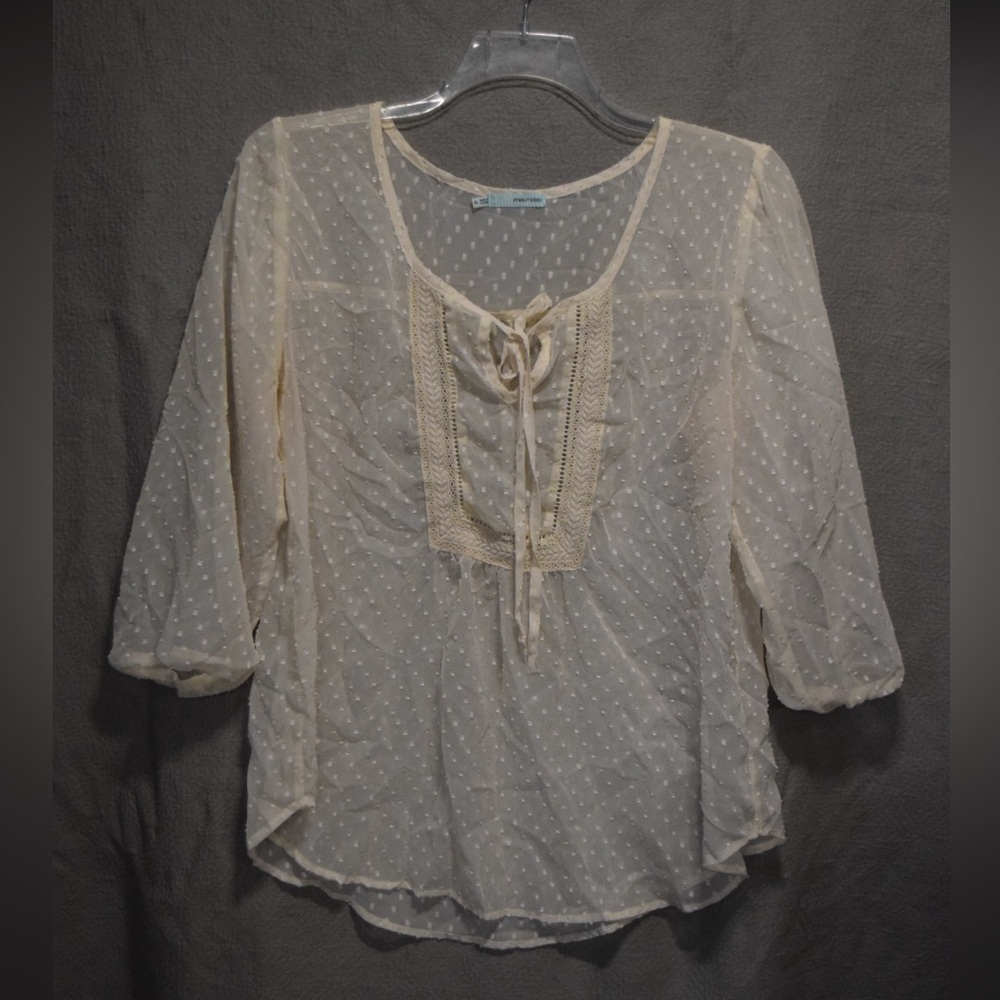 Maurices Cream Sheer Blouse with Lace Detail